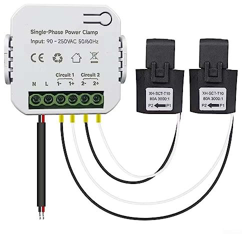Moniteur d'énergie domestique intelligent WLAN, moniteur/compteur d'électricité en temps réel, comptage solaire/net, fonctionne avec l'application Tuya/Smart Life (moniteur avec 2 capteurs 80 A)