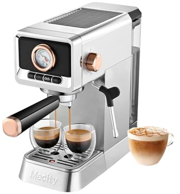 Mecity - Machine à expresso à 20 barres avec mousseur à lait, boîtier en acier inoxydable brossé, réservoir d'eau de 37 onces liquides, cafetière à expresso, café au lait, moka,