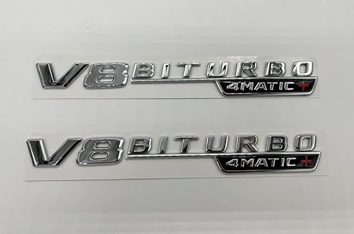 2 V8 BITURBO 4matic Emblem Aufkleber. für Mercedes Benz AMG GT S ML SL Klasse CLA GLA SLK SLS CLS W220 (Chrom)