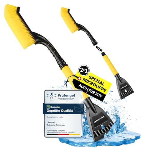 DUNLOP Grattoir à glace pour voiture avec balai Dégage rapidement la glace et la neige avec une largeur de 105 mm pour une élimination douce grâce à une micro-lèvre spéciale Grattoir télescopique pour