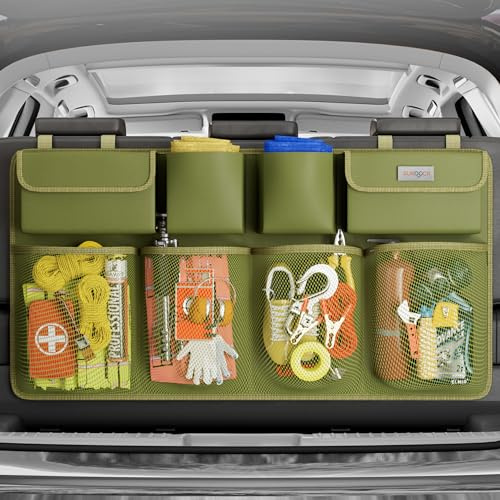 SURDOCA Organizer per bagagliaio auto – 3rd Gen [doppia capacità] Organizzatore per auto, dotato di rete elastica e 4 strutture per bacchette, borsa per bagagliaio auto