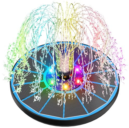 SZMP Fontana Solare, 3.5W Pompa ad Acqua Solare, Lavoro di Notte Fontana Giardino con 2200mAh Batteria, 7 Ugelli e 6 LED Colorati Fontana per Bagno per Uccelli, Laghetto, Piscina, Acquario, Giardino