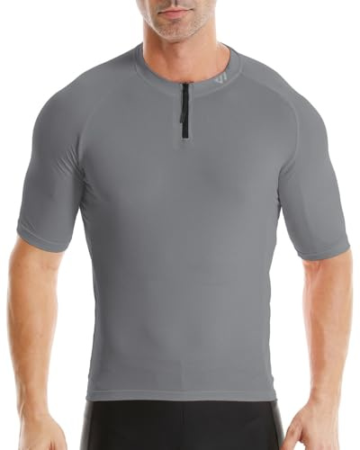 Wulibike Herren-Fahrradtrikot Kurzarm, Rennradtrikot mit halbem Reißverschluss und Taschen, Fahrradbekleidung atmungsaktiv und schnell trocknendGrau L