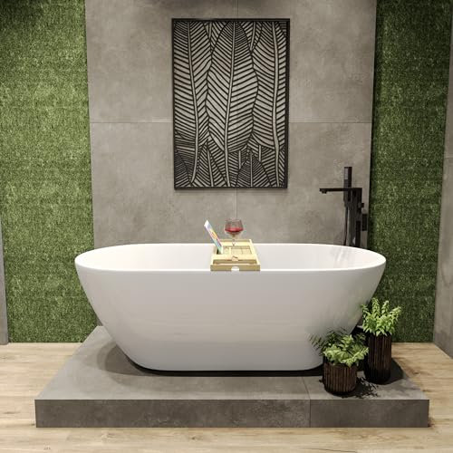 BADLAND ASGER Baignoire autoportante en acrylique 170 x 75 cm avec étagère en bambou et bonde clic-clac