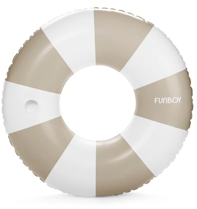 FUNBOY Giant Vintage Tan Stripe Inflatable Tube Pool Float with Cup Holder 48 | Large Pool Float for Adults | Inner Tube Swimming Pool Toys Swim Rings | Pool Lounger Float for Pool Party & Summer