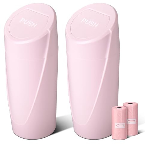 SGLRT Mülleimer mit Deckel – 2 Packungen Automülleimer Getränkehalter – Rosa Mini Mülleimer für Auto mit 40 Müllbeuteln - Organizer und Aufbewahrung für Vordersitz Zubehör