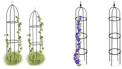 Relaxdays Rankturm 2er Set, freistehend, Rankhilfe für Rosen & Rankhilfe Obelisk, 2er Set, 100cm hoch, Ranksäule für Kletterpflanzen, Metall, freistehend, Rosenturm, schwarz