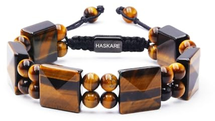HASKARE Tigerauge Armband Herren Armband Steine, Echtes Naturstein Kristall Armband Herren Hochwertiges Tigerauge Armbänder, Handmade Perlen-Armband Schutz Armband Einzigartige Geschenk für Ihn