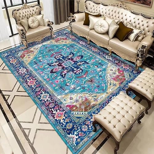 Generisch Orientalischer Vintage Teppich Wohnzimmer 160x230 cm Boho Blumen Böhmen Distressed Bunter Rugs rutschfest Waschbarer Rechteckig Kurzflor Carpet Für Schlafzimmer Türmatte Teppichboden