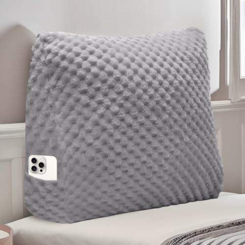 WUIOYNF Weiches Keilkissen Bett Großes Rückenkissen, bequem und stützend, Lesekissen Wandkissen Lendenkissen für Couch und Betten, Stützkissen, Nackenkissen mit abnehmbarem Bezug(Hellgrau-45x20x45cm)