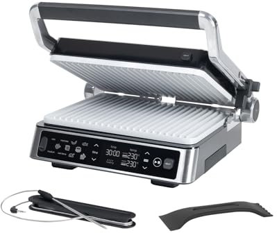 Genius Chef Kontaktgrill, Elektrogrill Edelstahl für Sandwiches Steak, abnehmbare Grillplatten, Sandwichtoaster, inkl. 2 Grillplatten, Set 6- tlg, Grau