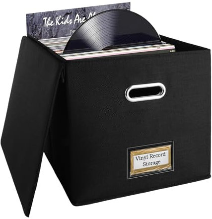 ASelected Vinyl-Schallplatten-Aufbewahrungsbox, 33 x 33 x 33 cm, für bis zu 90 einzelne Schallplatten, CD-Aufbewahrungsbox, Schallplatten-Organizer für Alben, CDs, Pässe, Magzinschwarz