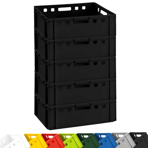 BURI 5 x köttlådor E2 slaktarlåda 60 x 40 x 20 cm livsmedelssäker, robust, stapelbar – universell förvaringslåda eurobox från Tyskland svart