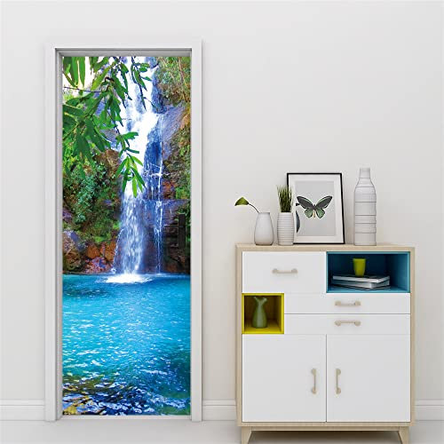 3D Türtapete 70x200 Türaufkleber Selbstklebend Türfolie Poster Fototapete Türbilder Türtattoos Wasserdichte Tür Stickers für Kinderzimmer Wohnzimmer Badezimmer Wasserfall-Landschaft