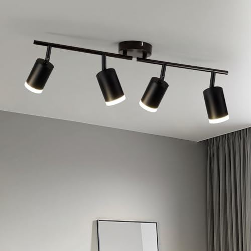 Leselux Spotlight Ceiling Light 4 Way, Modern LED Ceiling Light Black, Rotatable Kitchen Spot Lights Bar, GU10 Spotlight Fitting for Bedroom Living Room, Bulb not Included