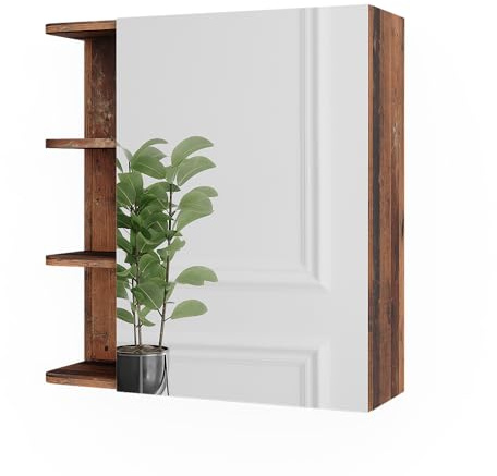 Vicco Spiegelschrank Fynn, Oldstyle, 62 x 64 cm | zur Wandmontage mit offenen Ablageflächen