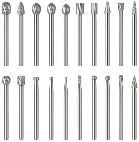 20 PCS Jeu de Mèches de Gravure Haute Dureté, 10 PCS Mèches de Gravure en Carbure HSS, 10 PCS Mèches de Toupie Tige 1/8 (3mm) pour Outils Rotatifs, Idéal pour Bricolage, Sculpture