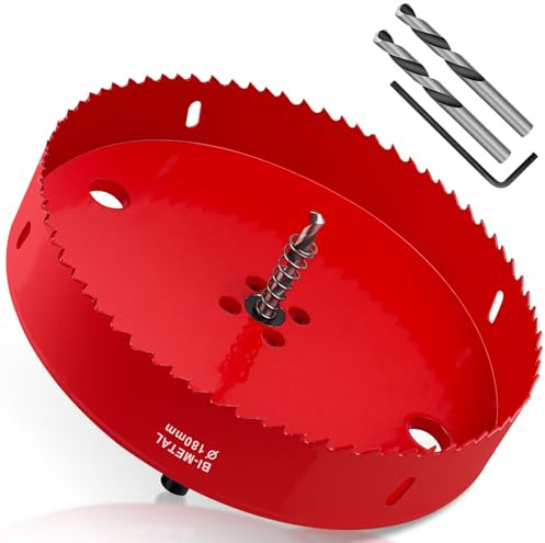 Yeepeo Hålsåg 180 mm, HSS M42 Bi-metall hålsågar trä, hålsåg med adapter och centreringsborr idealisk för trä, gipsskiva, torrvägg, plast, 1 st röd