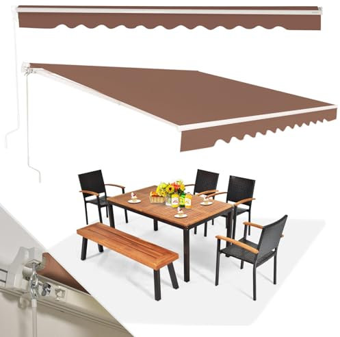 RELAX4LIFE Tenda da Esterno 300 x 250 cm a Bracci Estensibili con Telaio in Alluminio, Tettuccio Resistente al Sole e Impermeabile，Manovella Manuale, Angolazione Regolabile, Marrone