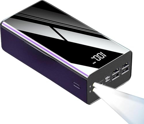 Power Bank, caricabatterie portatile da 100000 mAh, caricabatterie portatile per telefono con display digitale LCD, 3 ingressi e 4 uscite USB, power bank a ricarica rapida con torcia elettri