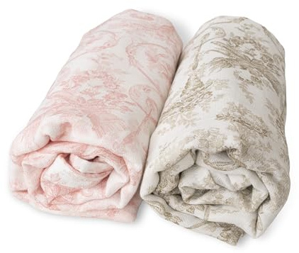 2 Stück Musselin für Babys, 120 x 120 cm, Decke, Wickeltuch, Bambus, Baumwolle, für Neugeborene, natürliche Fasern, superweich, hypoallergen, 100% umweltfreundlich (Cartuja Rosa/Beige)