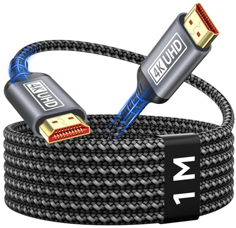 Nersligek 4K Cable HDMI 1Metros, Ultra HDMI 2.0 Cable de Alta Velocidad 18Gbps Soporte 4K@60Hz HDR, HDCP2.2, Ethernet, 3D, ARC, Compatible con el Ordenador Portátil, Monitor, PS5, PS4, Xbox, TV, PC
