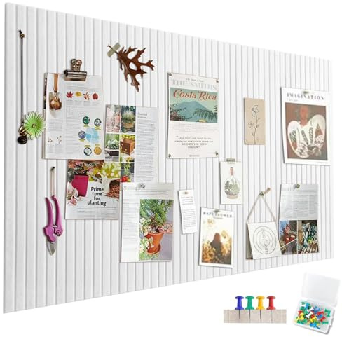 Stor filt anslagstavla självhäftande, 60 x 40 cm filt bräda vit, vertikala ränder dekorativ anslagstavla av filt, vikbar fototavla memotavlor memo brädor bulletin board för kontor kök