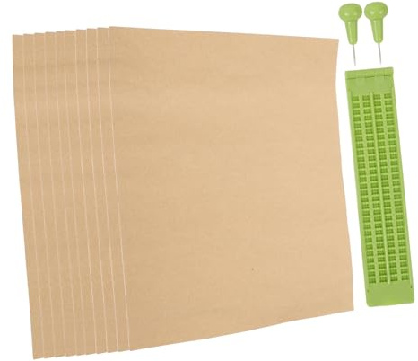 SAFIGLE Set Portatile di Tavoletta Scrittura Braille in Plastica Carta per Pratica e Penna, per Festa Scuola Decor e Apprendimento per Non Vedenti