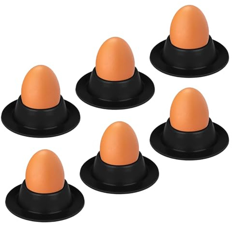 LUMOOM 6 Stück Eierbecher, Silikon Silikon Eierhalter Set, Eierbecher Bruchsicher Stapelbar, Eierhalter mit praktischer Ablage und Überlaufschutz für die Moderne Küche (Schwarz)