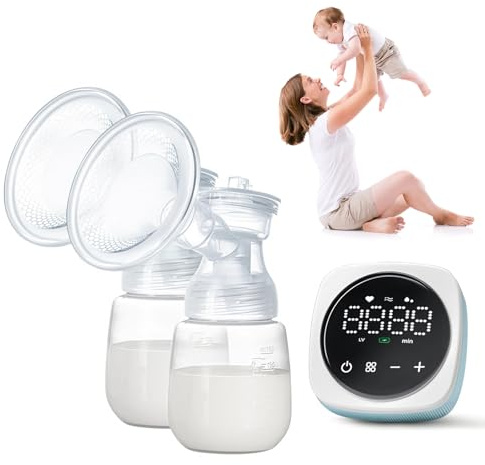 Double Electric Breast Pump, Portable Electric Breast Pump with LED Touch Screen, 3 Modes and 27 Levels, 1500 mAh, Rechargeable and Very Quiet, Strong Suction for Travel and Home