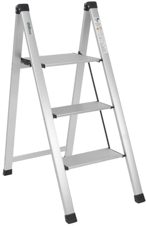 TRUTZHOLM Alu Trittleiter 2-stufig klappbar bis 150 kg Traglast | Aluminium, Silber, Anti-Rutsch Trittflächen, TÜV/GS, Klapptritt, 4,2 kg, leicht, platzsparend, 5 cm schmal