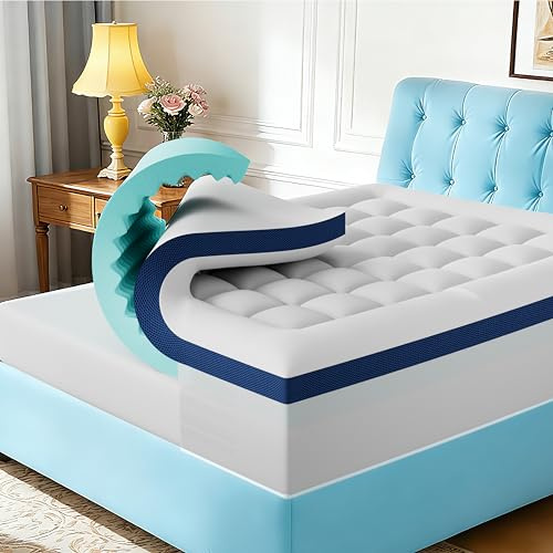 4 Inch Memory Foam Dual-Layer Mattress Topper Queen Size - 2Inch 1000GSM Quilted Pillow Top with Down-Alternative + 2Inch 5-Zone Egg Crate Memory Foam, Cooling & Breathable（Queen,60x80）