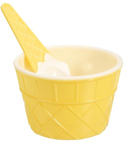sourcing map 6 Pack Ice Cream Cups with Spoons, Reusable Plastic Ice Cream Bowls Candy Color Frozen Yogurt Dessert Bowl for Birthday Decorations Summer Holiday Supplies, White