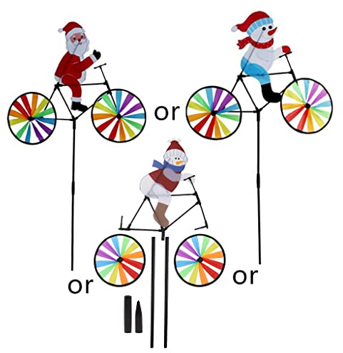 Watreketal 3D Large Snowman Santa on Bike Windmill Wind Spinner Whirligig Yard Garden Windmill Ceiling Fan Without Light