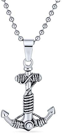 Bling Jewelry Große nautische Seil-Schiff-Anker-Anhänger-Halskette für Männer aus schwarz oxidiertem Edelstahl mit Kette