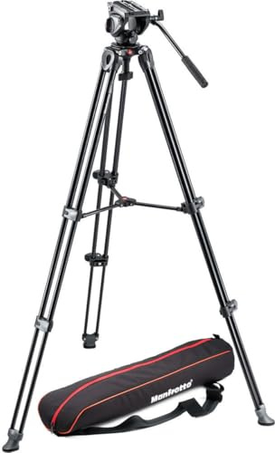 Manfrotto MVK500AM, leichtes Fluid-Videosystem mit integriertem Kopf, professionelles Stativ, kompatibel mit spiegellosen Kameras und DSLRs, aus Aluminium, Schwarz