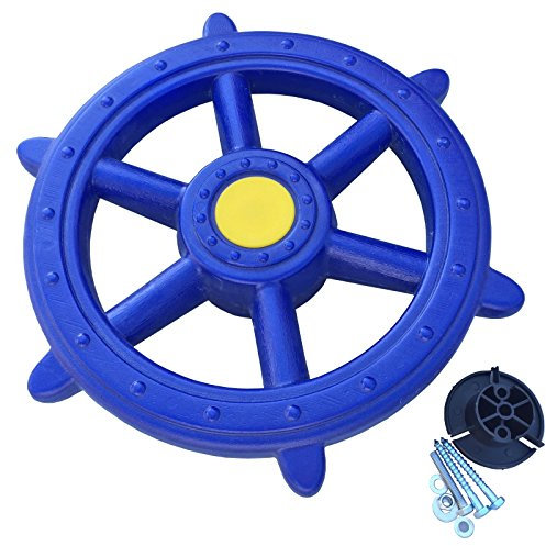 Loggyland Timón Volante Ø 48cm - para Casa de Árbol Juegos Spielschiff Torre de Escalada Piratas Torre con Ruido Accesorio - Azul