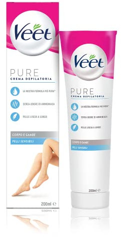 Veet Crema Depilatoria Pelli Sensibili, per Gambe, Braccia, Ascelle e Zona Bikini, 200 ml