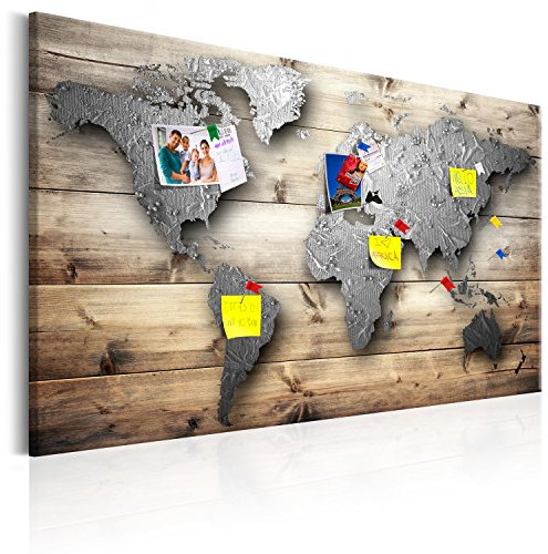 murando - Weltkarte Pinnwand & Leinwand Bild 90x60 cm - 1 Teilig - Wandbilder als Korktafel-Korkwand nutzbar - Leinwandbilder - Wandbilder XXL - Kontinent Landkarte Karte Lernkarte k-C-0033-v-a