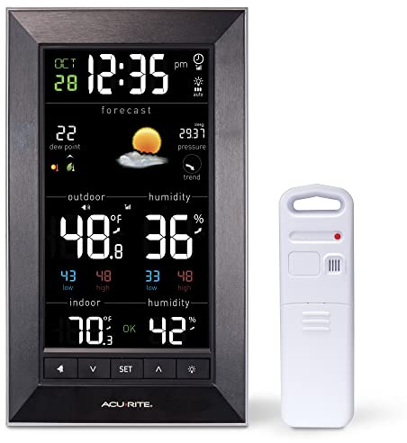AcuRite Digital Vertical Weather Forecaster with Indoor/Outdoor Temperature, Humidity, and Date and Time (01121M) , BLACK