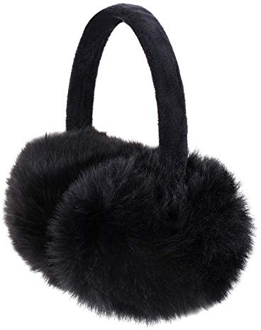 Sudawave Girls Winter Warm Adjustable Knitted Faux Fur Plush Earmuffs Warmers (Black)