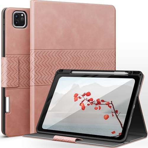 AUAUA Hülle für Hülle für iPad Pro 11 2022/2021/2020/2018 (4./3./2./1. Generation) mit Apple Stifthalter PU Leder Auto Sleep/Wake Funktion Smart Cover (Rosa)