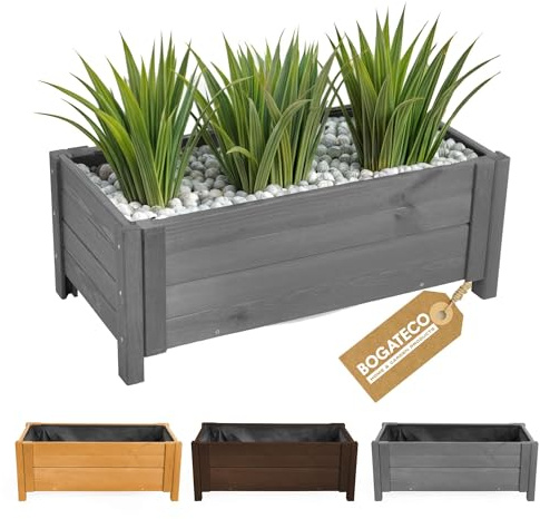 BOGATECO Bac à Fleurs Jardinière en Bois pour Extérieure | 80 x 38 cm | Pot de Fleurs Parfait pour Jardin, Terrasse & Balcon | Imprégné | Arrive Assemblé | avec Agro-Textile | Anthracite