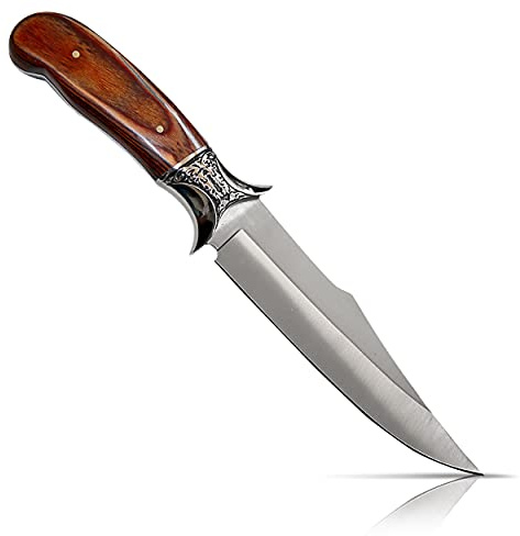 Columbia Bowiemesser Messer Clip-Point-Klinge Barock Parierelement Holz - 29,5 cm - Bowie Jagdmesser Fahrtenmesser im Holster als Gürtelmesser - Fulltang Klinge 16,5cm Griff 13cm(Glamt)