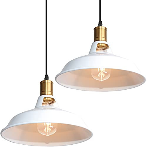 TOKIUS Lámpara Colgante Vintage, Ø27cm Lámpara de Techo Retro de Metal Industrial E27 Lámpara Araña para Comedor Cocina Restaurante, 1m Cable (Blanco, 2 Piezas)