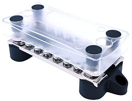 Tiardey Distribution Block with 4 M6 Studs 12 M4 Screws Terminals Kit Cover Terminals Bus Bar 12V - 48V DC - 100A