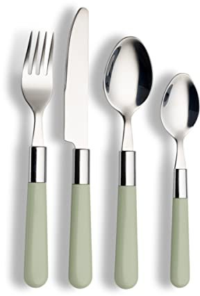 ECHTWERK Juego de cubiertos Bistro, con mangos de plástico, cubiertos de camping, cubiertos de picnic, 16 piezas, para hasta 4 personas, acero inoxidable 18/0, verde