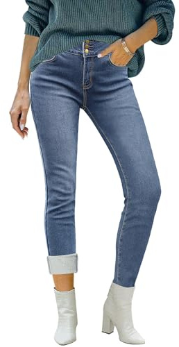 Luvamia Women's High Waisted Stretch Jeggings - Winter Jeans in ClassiBlue, Size X-Large/16-18