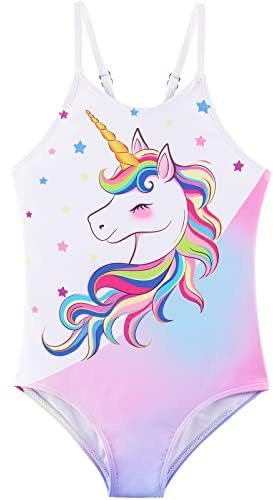 WAWSAM Costumi a Pezzi da Bagno per Bambine e Ragazze Unicorno Costumi da Bagno Interi Arcobaleno