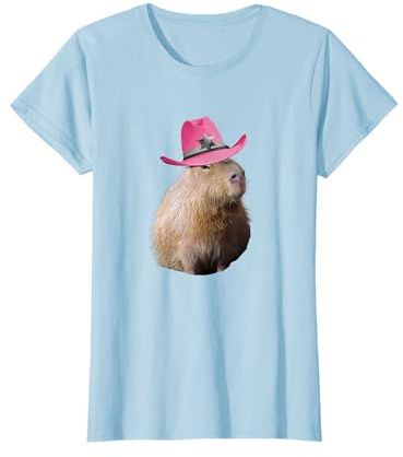 Random Galaxy Capybara Cowboyhut mit rosa Cowboyhut, lustig, niedlich T-Shirt (Unisex Erwachsene, Pink, S)